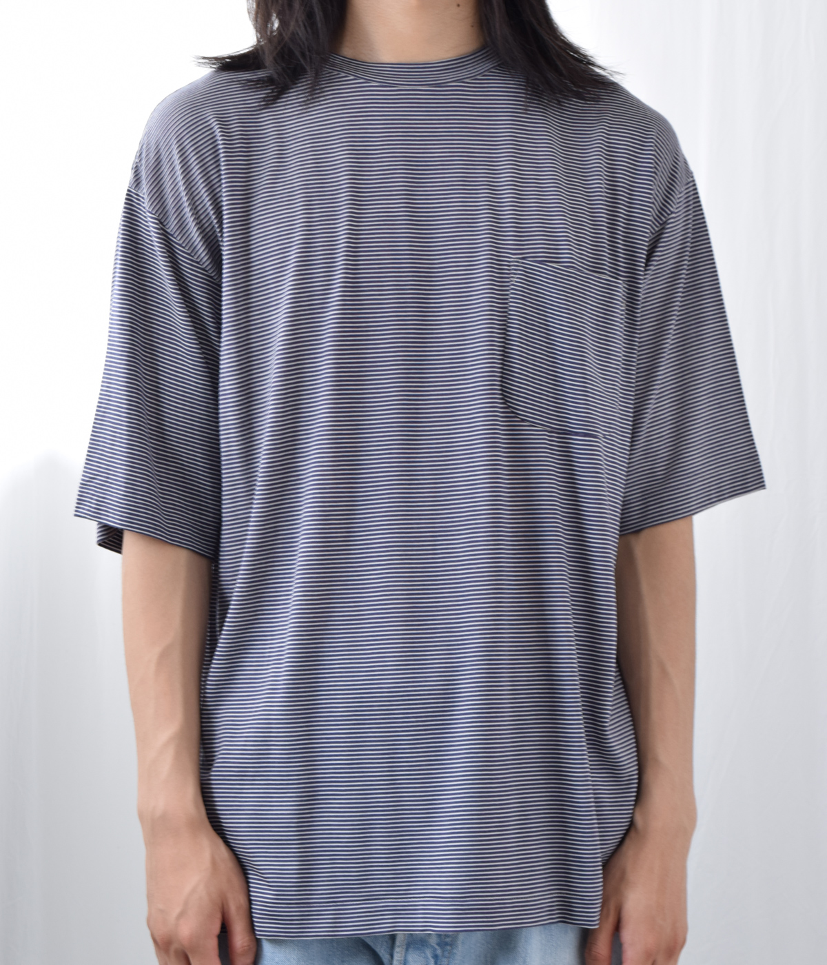 Tシャツ/カットソー(半袖/袖なし)COMOLI 21SS新作 ウール天竺半袖クルー ボーダー サイズ3 新品未使用